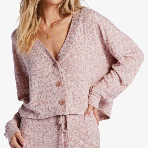 NWT Billabong Keep On Ribbed Pink Button Up Cardigan - Picture 3 of 6